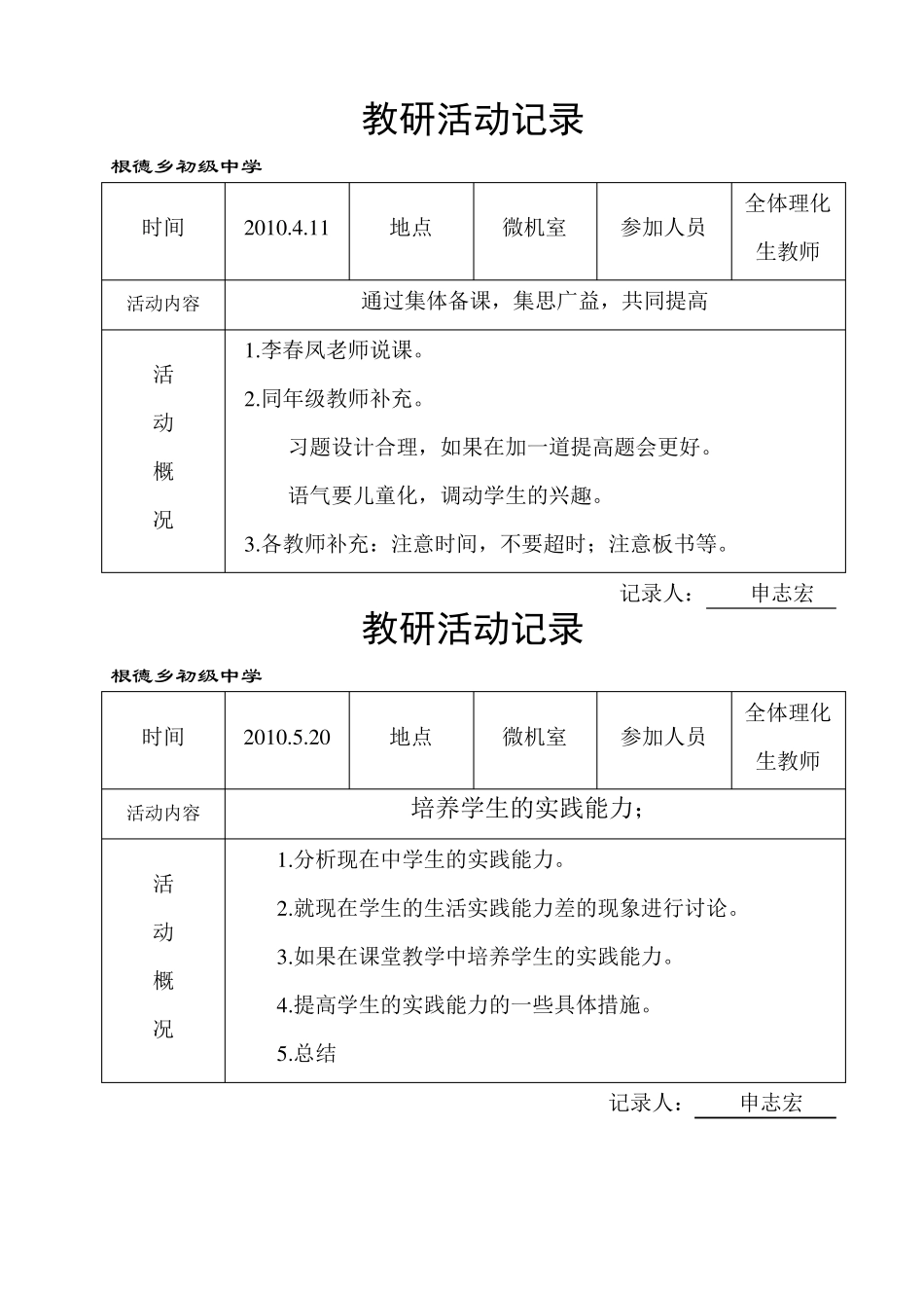 理化生教研活动记录_第2页