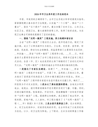 2024年市卫生局年度工作总结范本