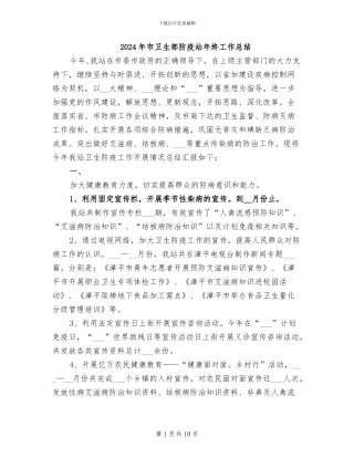 2024年市卫生部防疫站年终工作总结