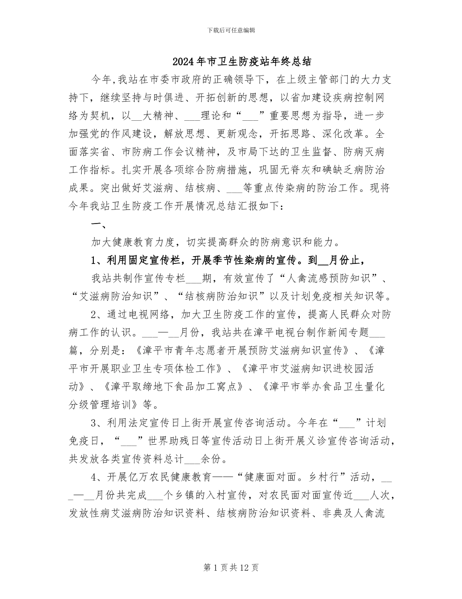 2024年市卫生防疫站年终总结_第1页