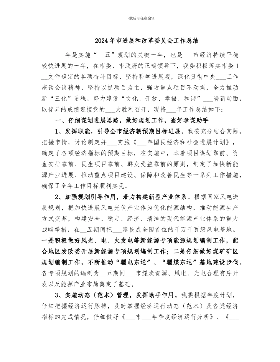 2024年市发展和改革委员会工作总结_第1页