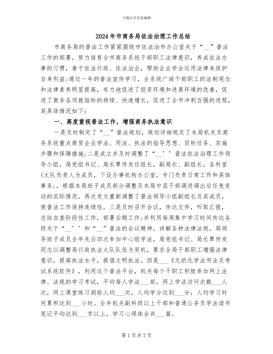 2024年市商务局依法治理工作总结_第1页