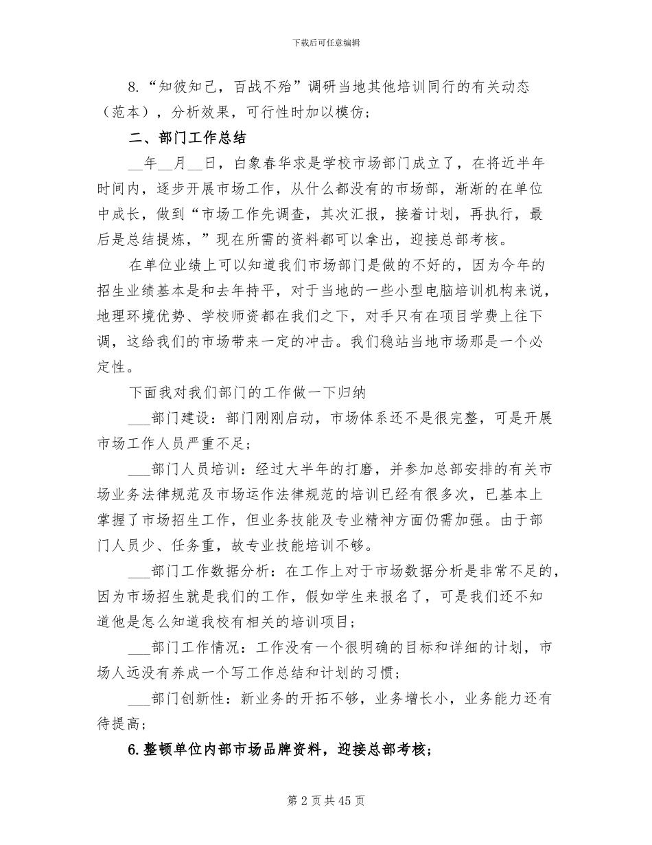 2024年市场工作总结发言稿_第2页