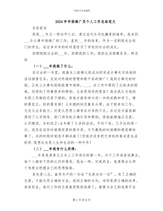 2024年市场推广员个人工作总结范文