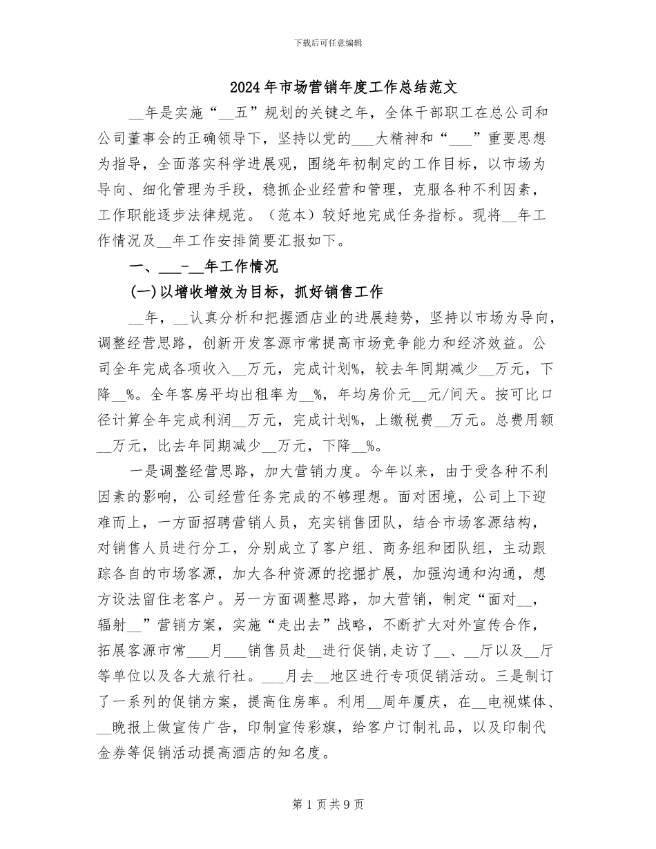 2024年市场营销年度工作总结范文_第1页