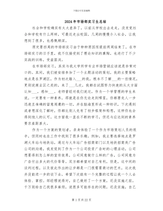 2024年市场部实习生总结
