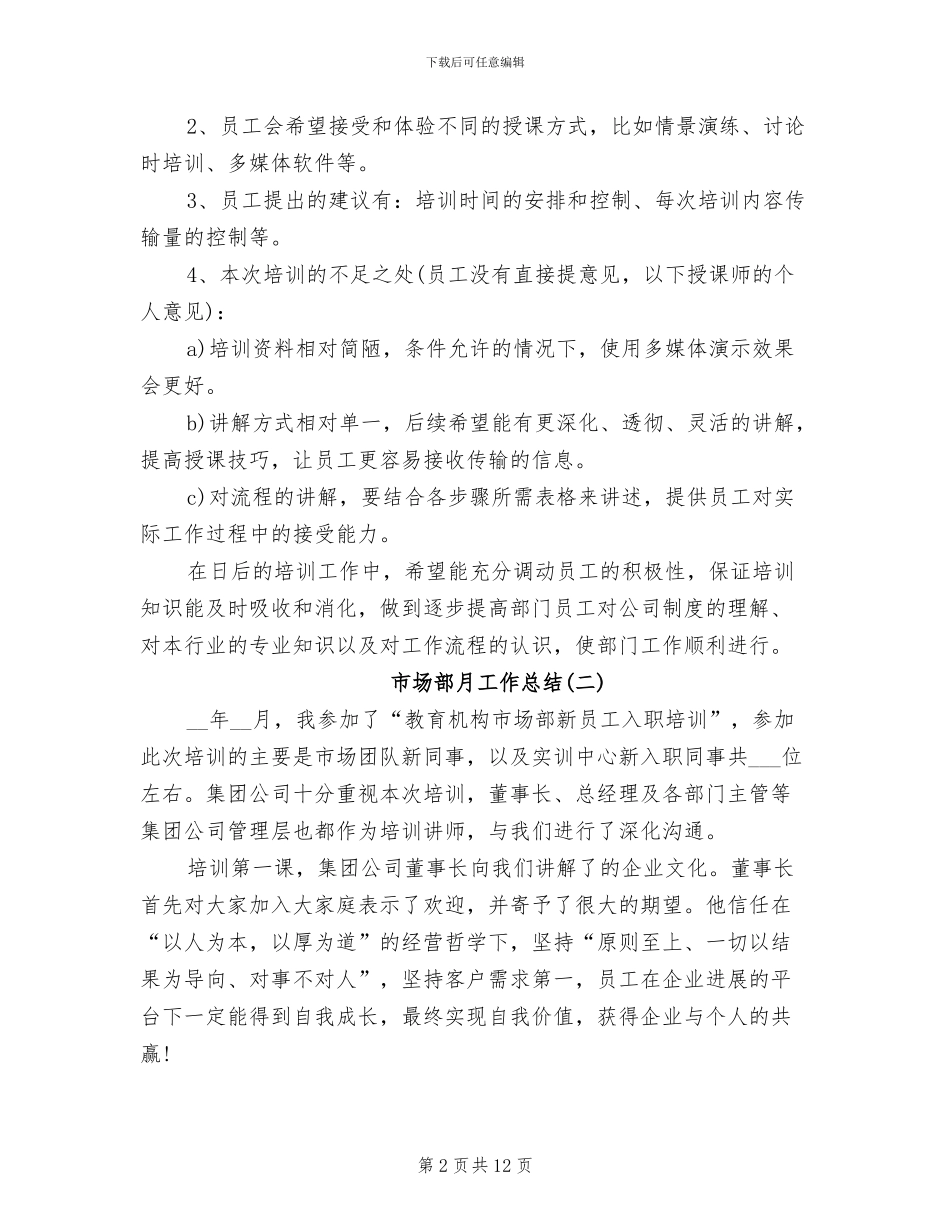 2024年市场部月工作总结_第2页
