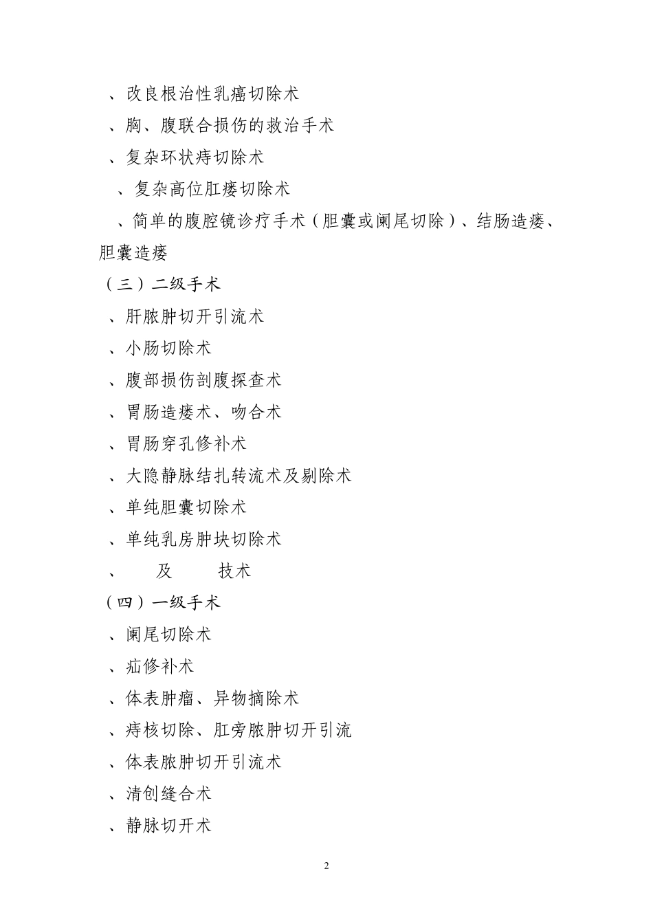 甘肃省临床各科室手术分级目录(暂行)_第2页