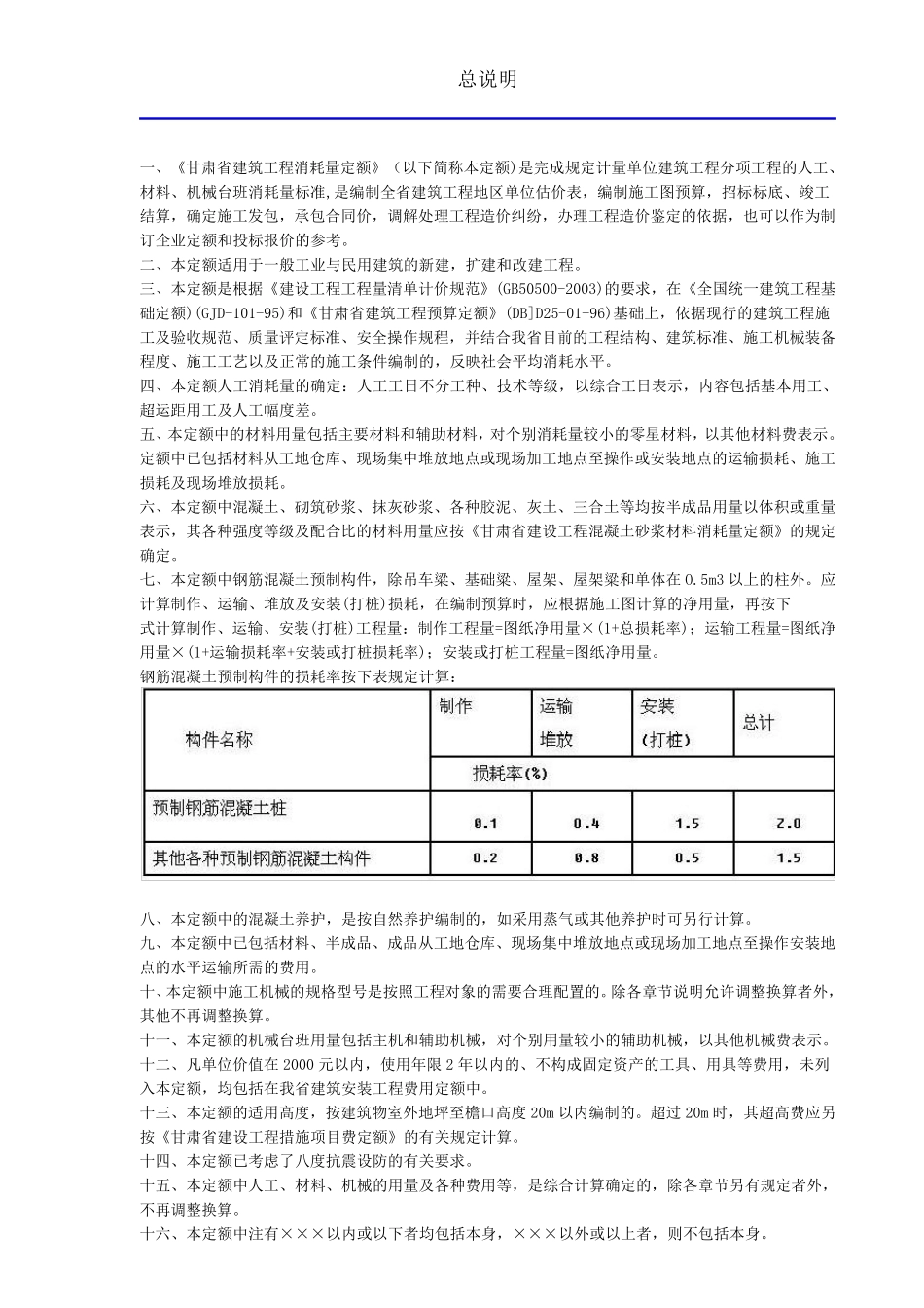 甘肃省土建定额说明_第1页