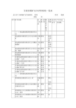 甘肃省煤矿安全评价机构一览表
