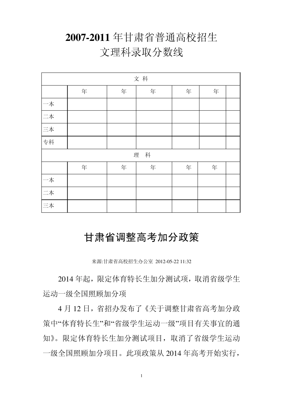 甘肃省高考历年分数线_第1页