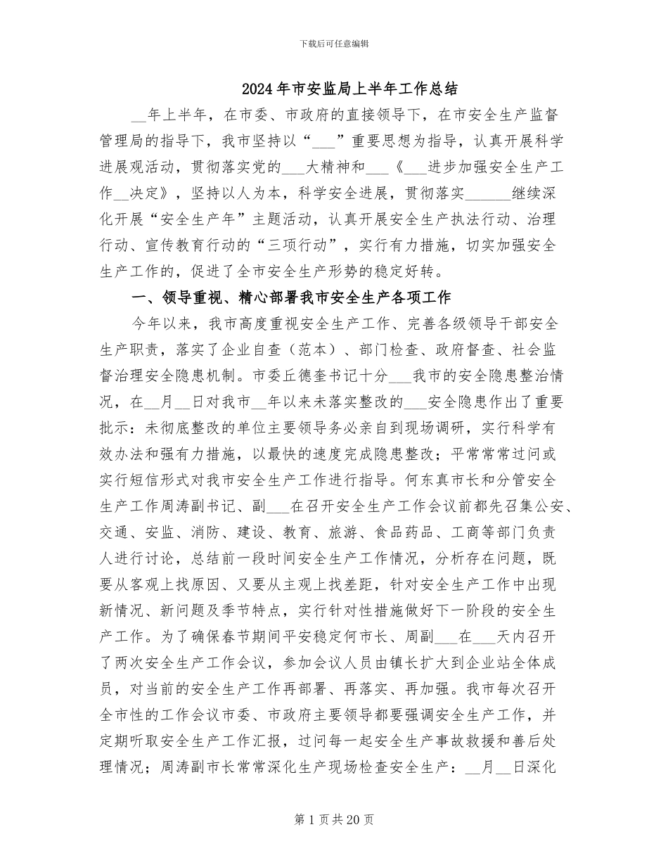 2024年市安监局上半年工作总结_第1页