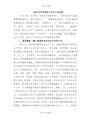 2024年市安监局上半年工作总结