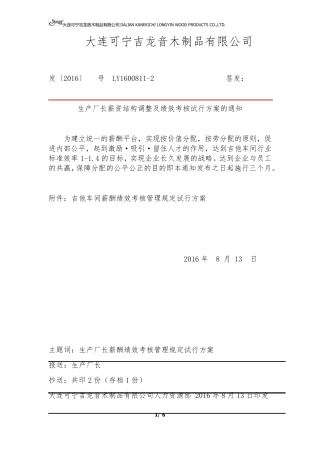 生产厂长绩效考核方案