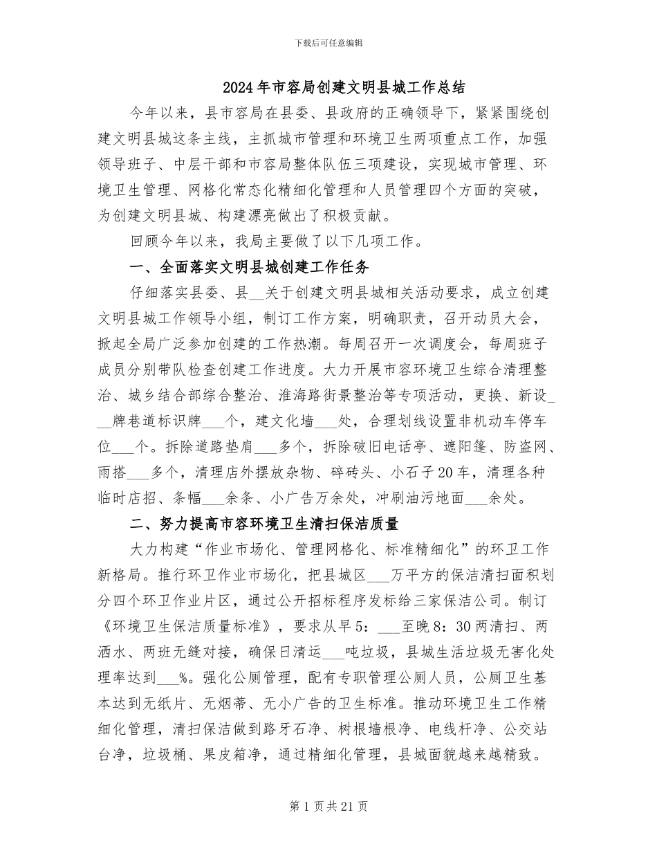 2024年市容局创建文明县城工作总结_第1页