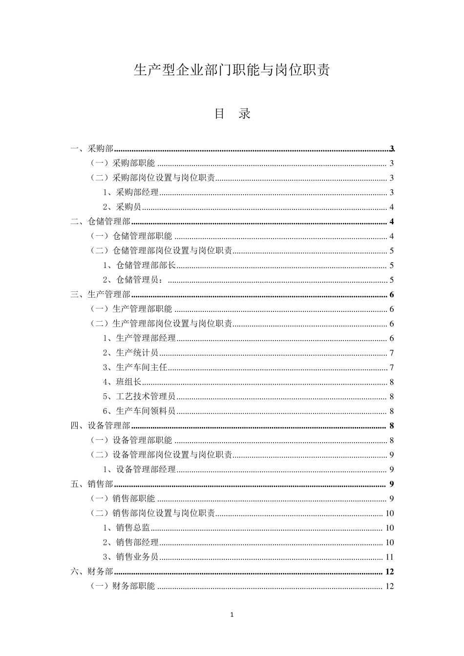 生产型企业部门职能和岗位职责_第1页