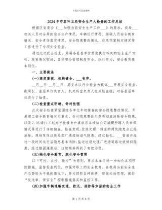 2024年市容环卫局安全生产大检查的工作总结