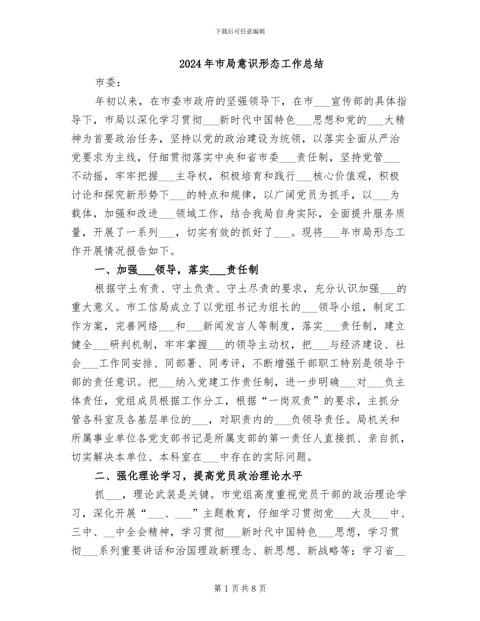 2024年市局意识形态工作总结_第1页