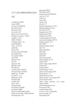 生产计划与物料控制相关英语词汇