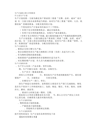生产计划的主要工作和职责