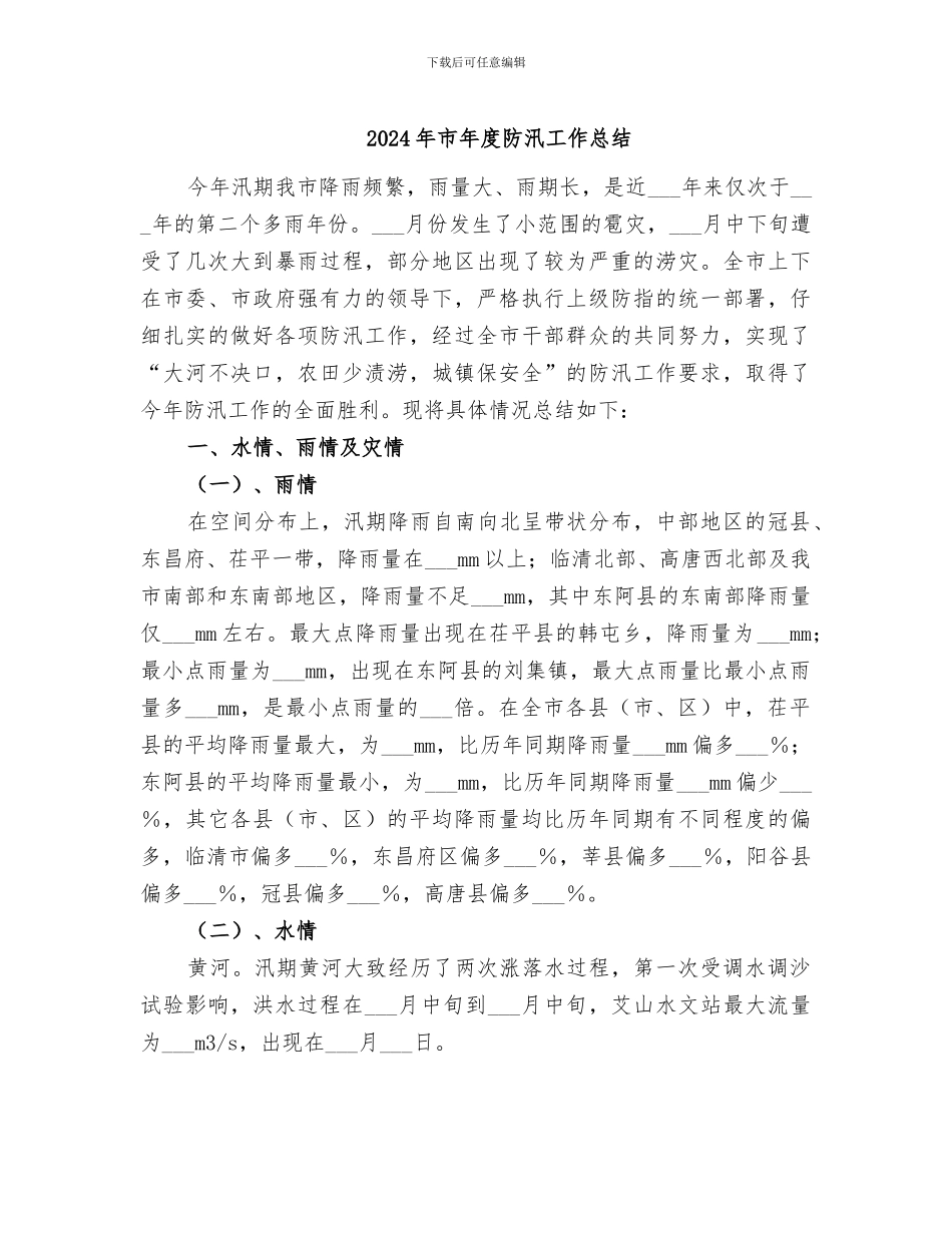 2024年市年度防汛工作总结_第1页