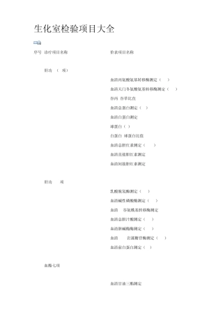 生化室检验项目大全