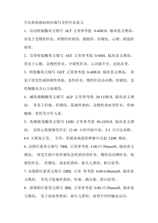 生化检验指标相应缩写及所代表意义