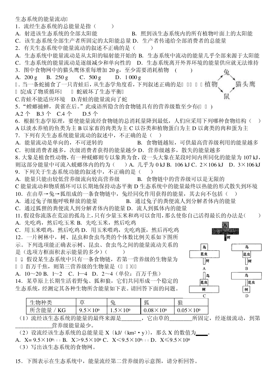 生态系统的能量流动题_第1页