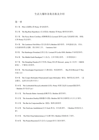 生活大爆炸各集名称及介绍