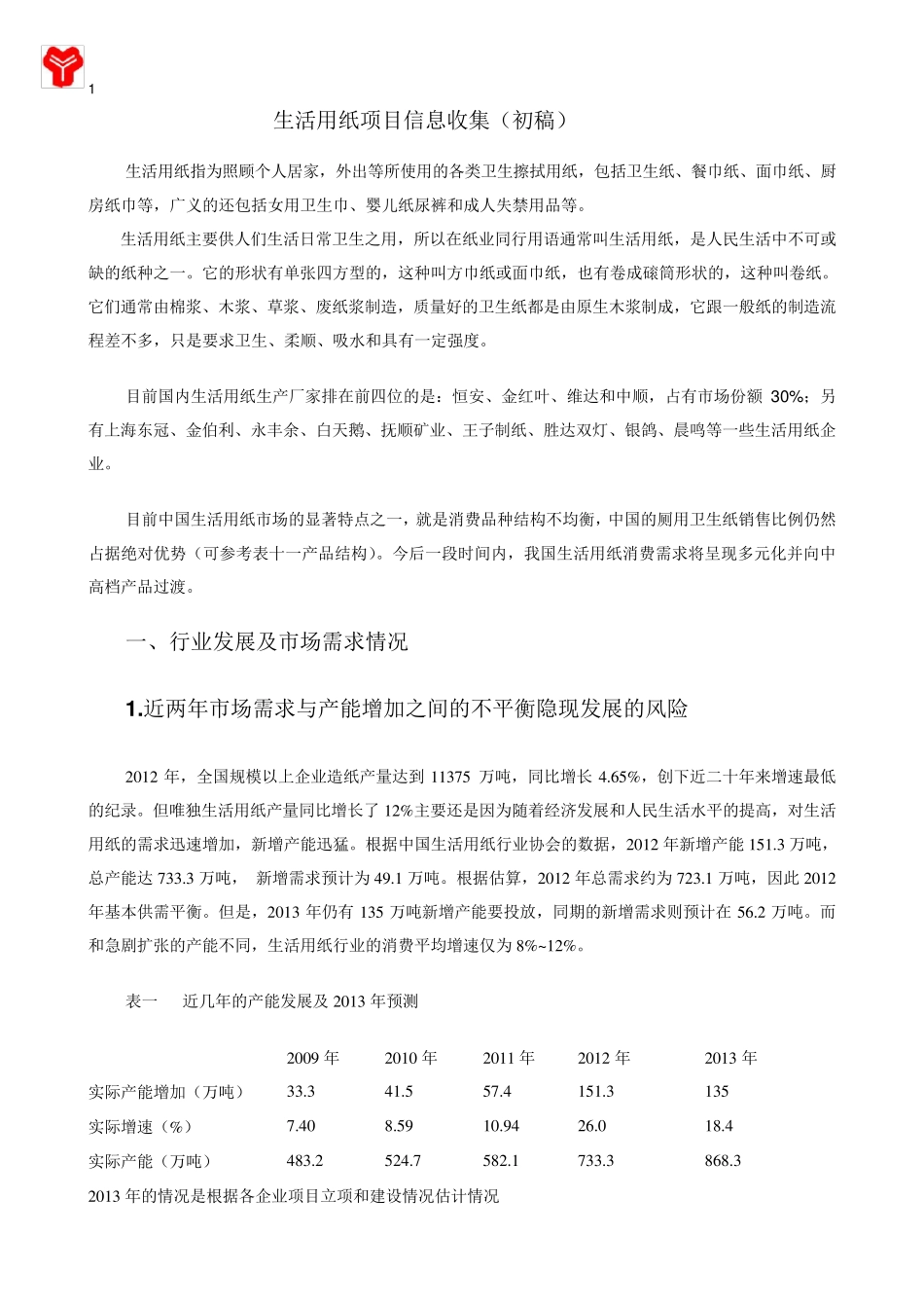 生活用纸项目信息收集_第1页