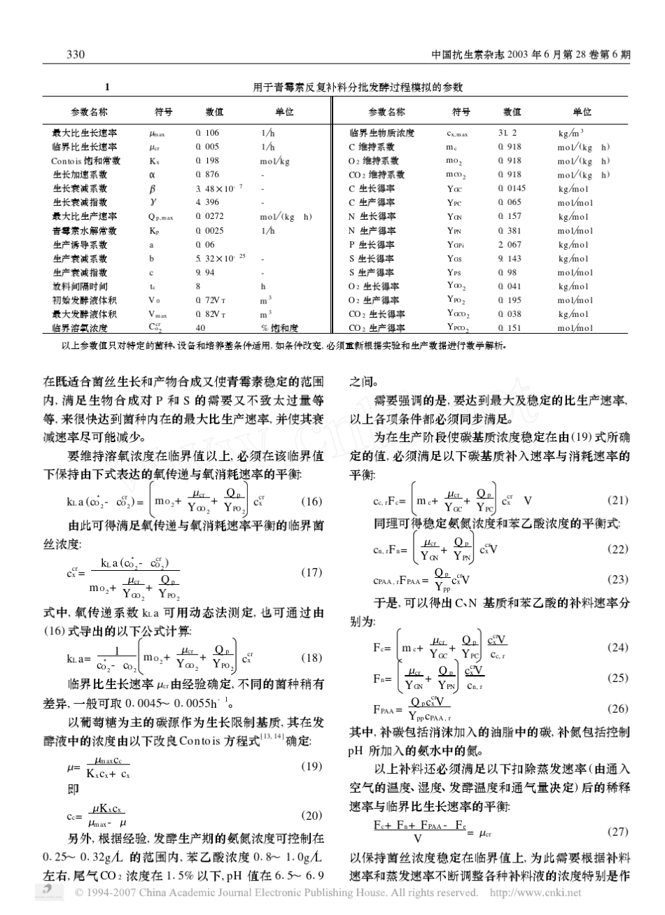生物合成调控的青霉素发酵数学模型与过程优化_第3页