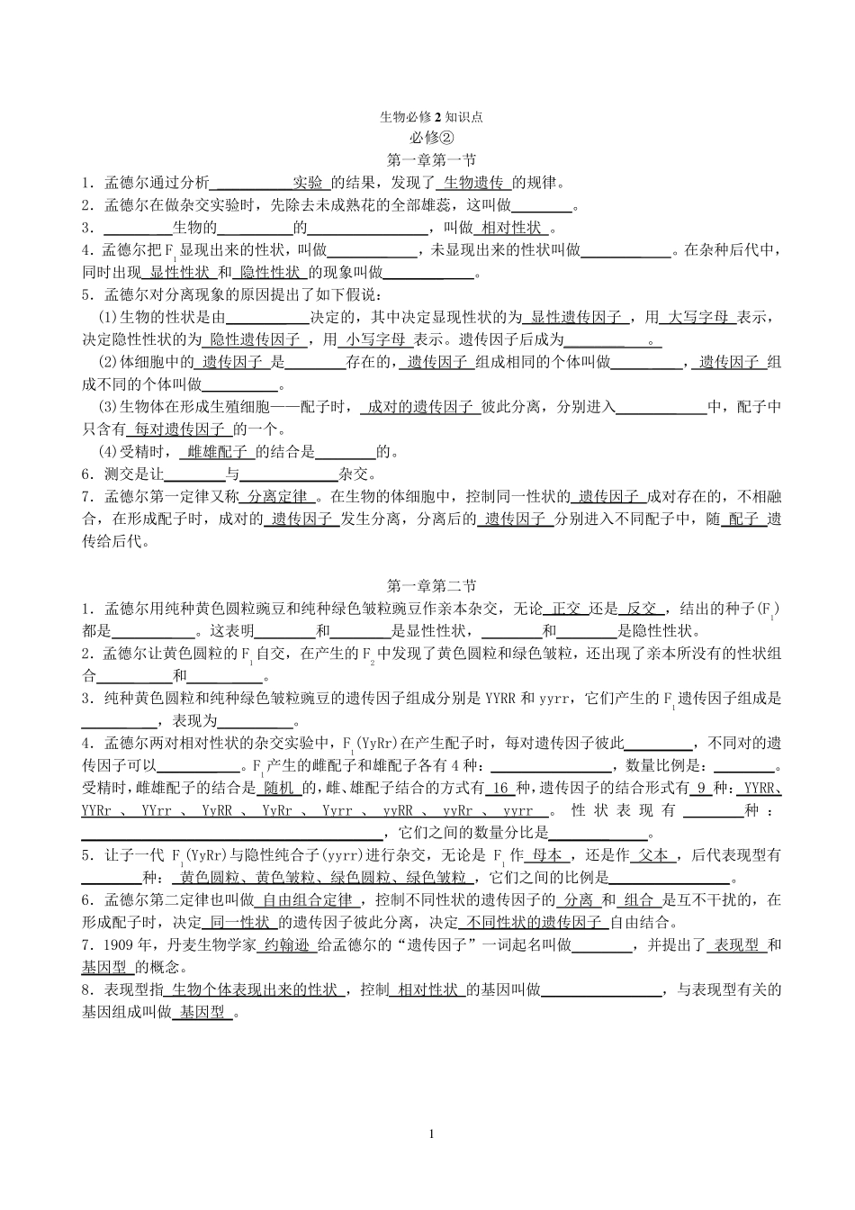 生物必修2知识点(默写)_第1页