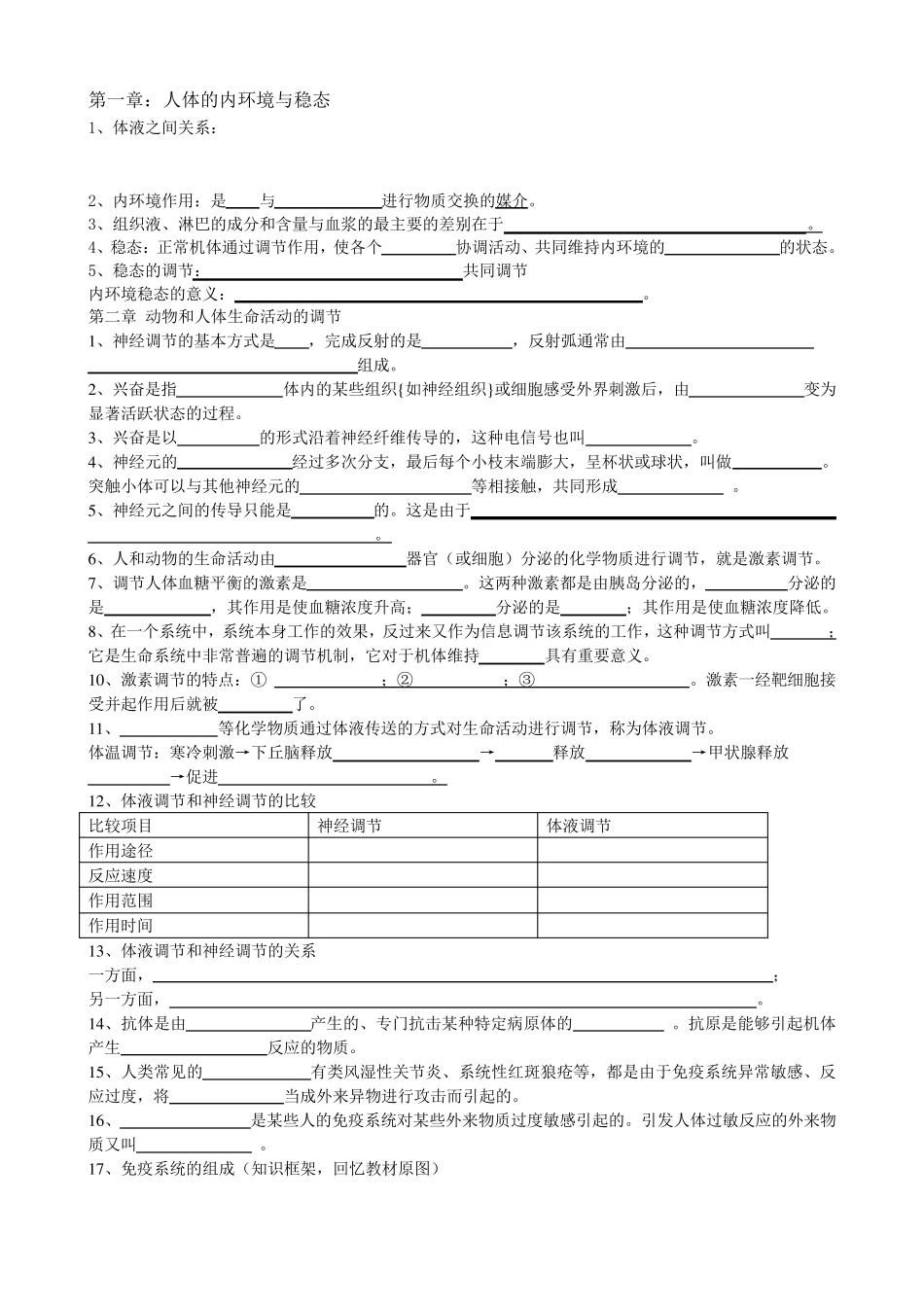 生物高中必修三知识填空及答案_第1页