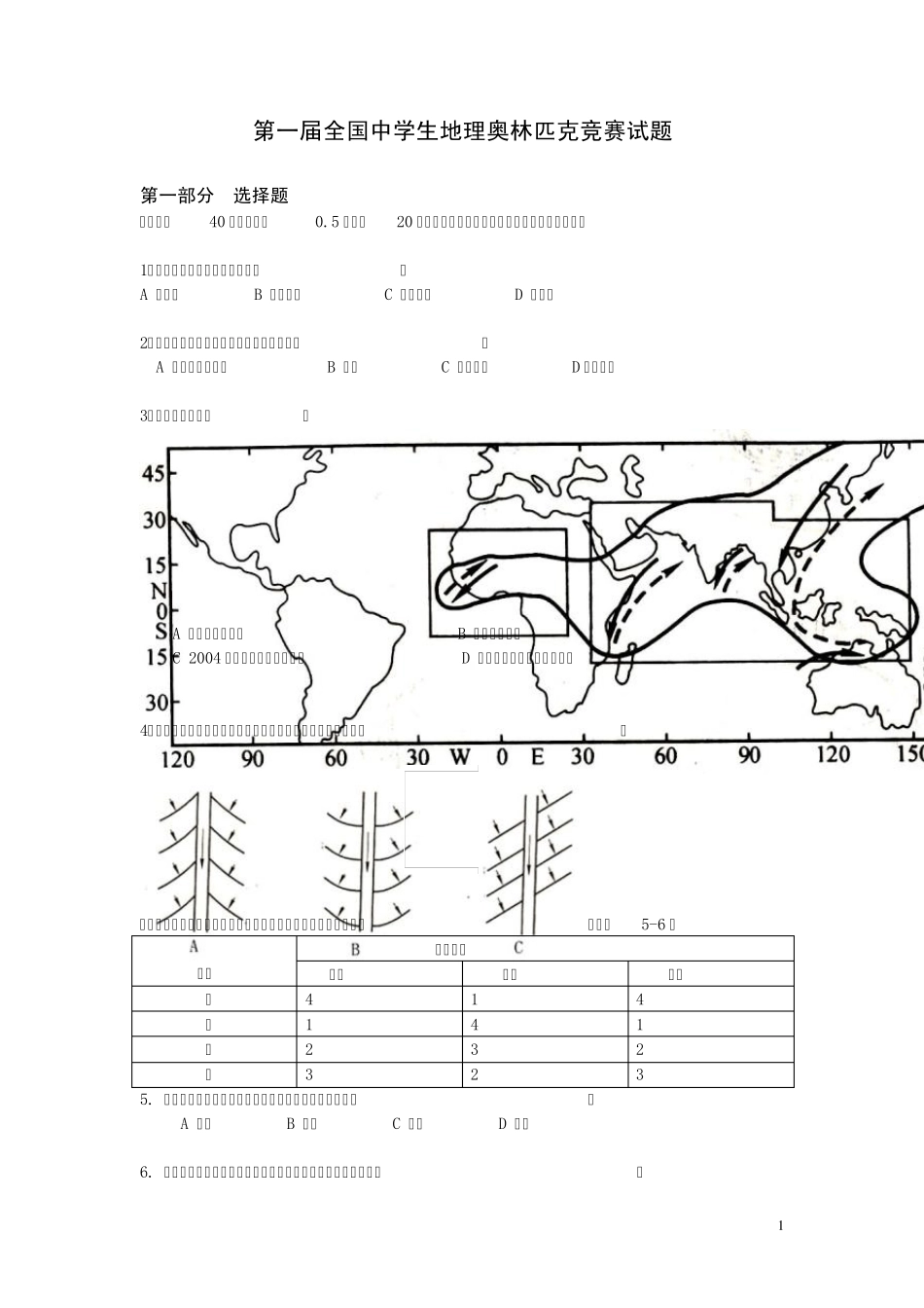 第一届全国中学生地理奥林匹克竞赛试题第一部分_第1页