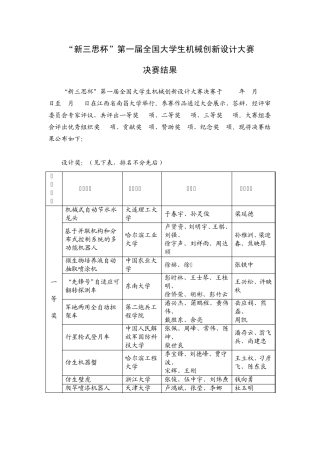 第一届全国大学生机械创新设计大赛决赛评审结果