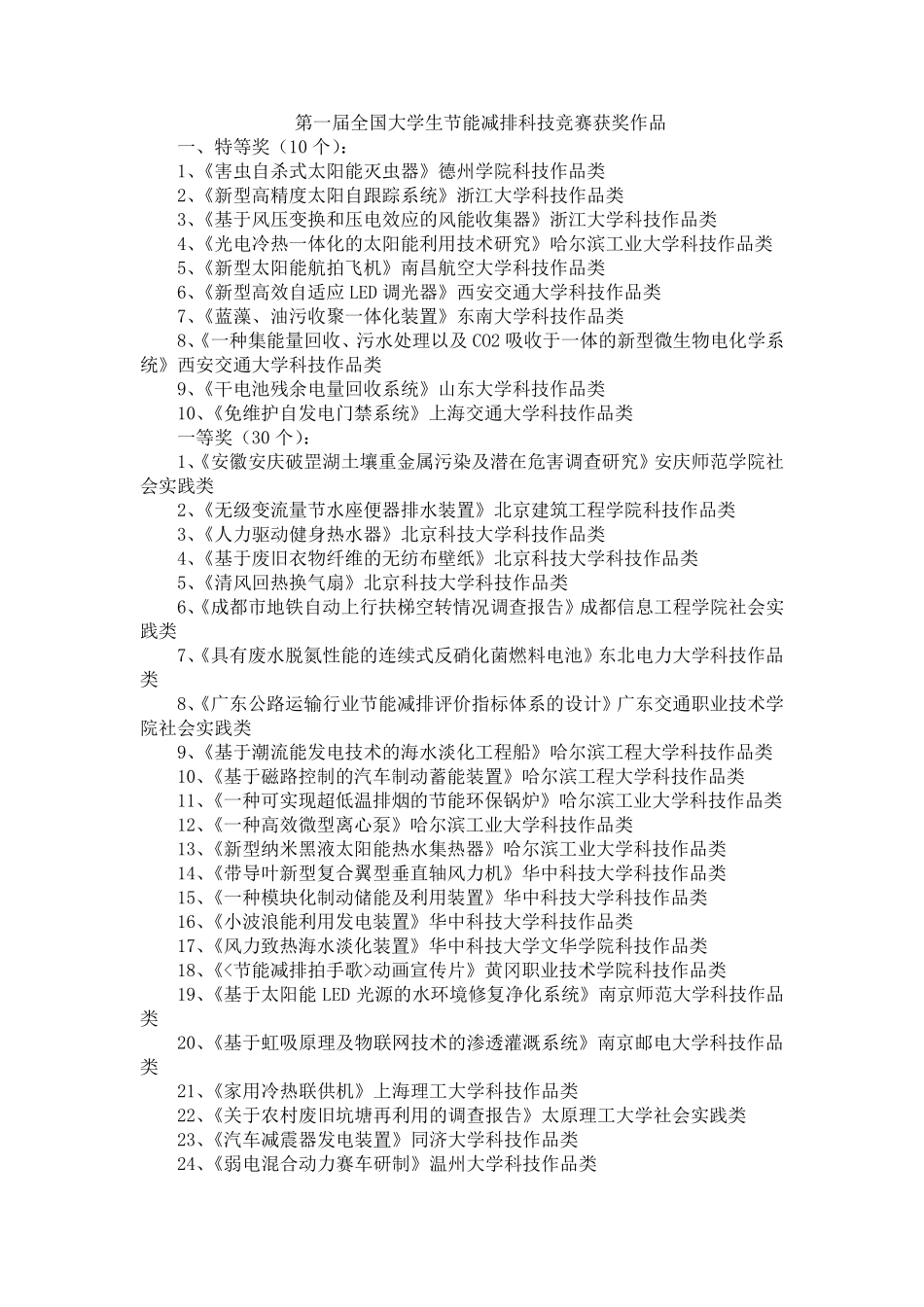 第一届全国大学生节能减排科技竞赛获奖作品_第1页