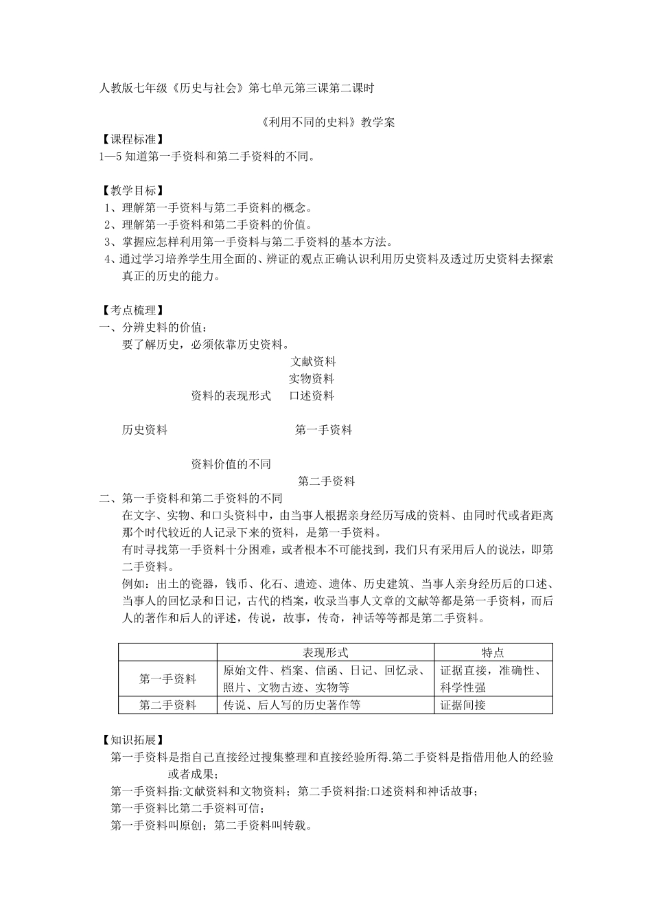 第一手和第二手资料的区别学案_第1页