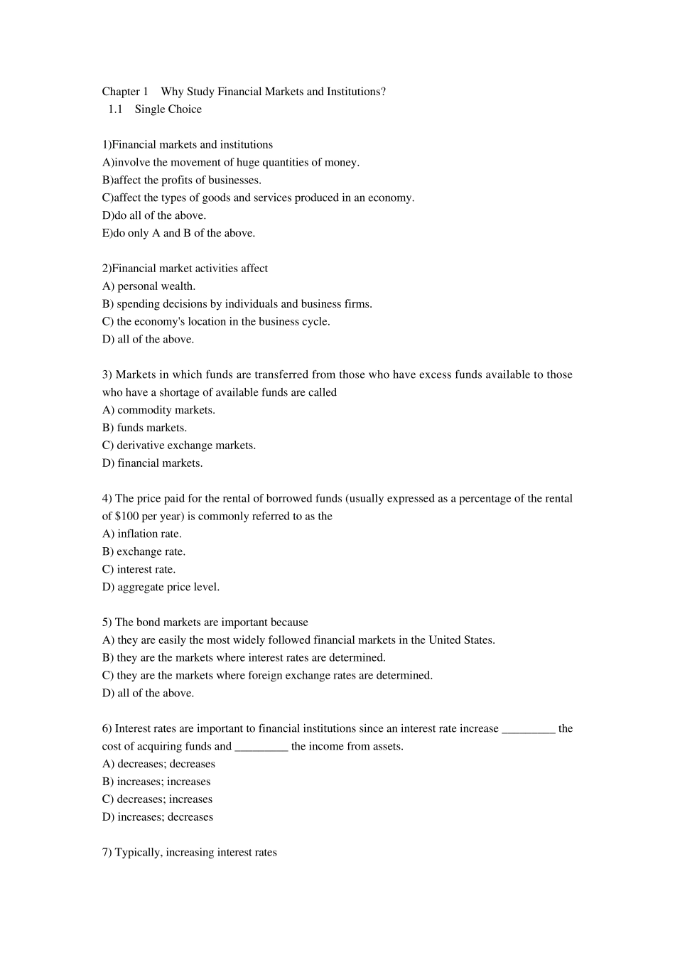 第一章为何学习金融市场与机构(英文习题及答案)_第1页