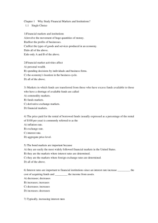 第一章为何学习金融市场与机构(英文习题及答案)
