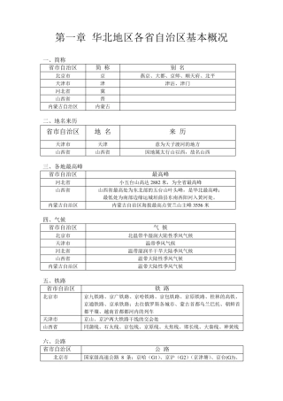 第一章华北地区各省自治区基本概况(地方导基)