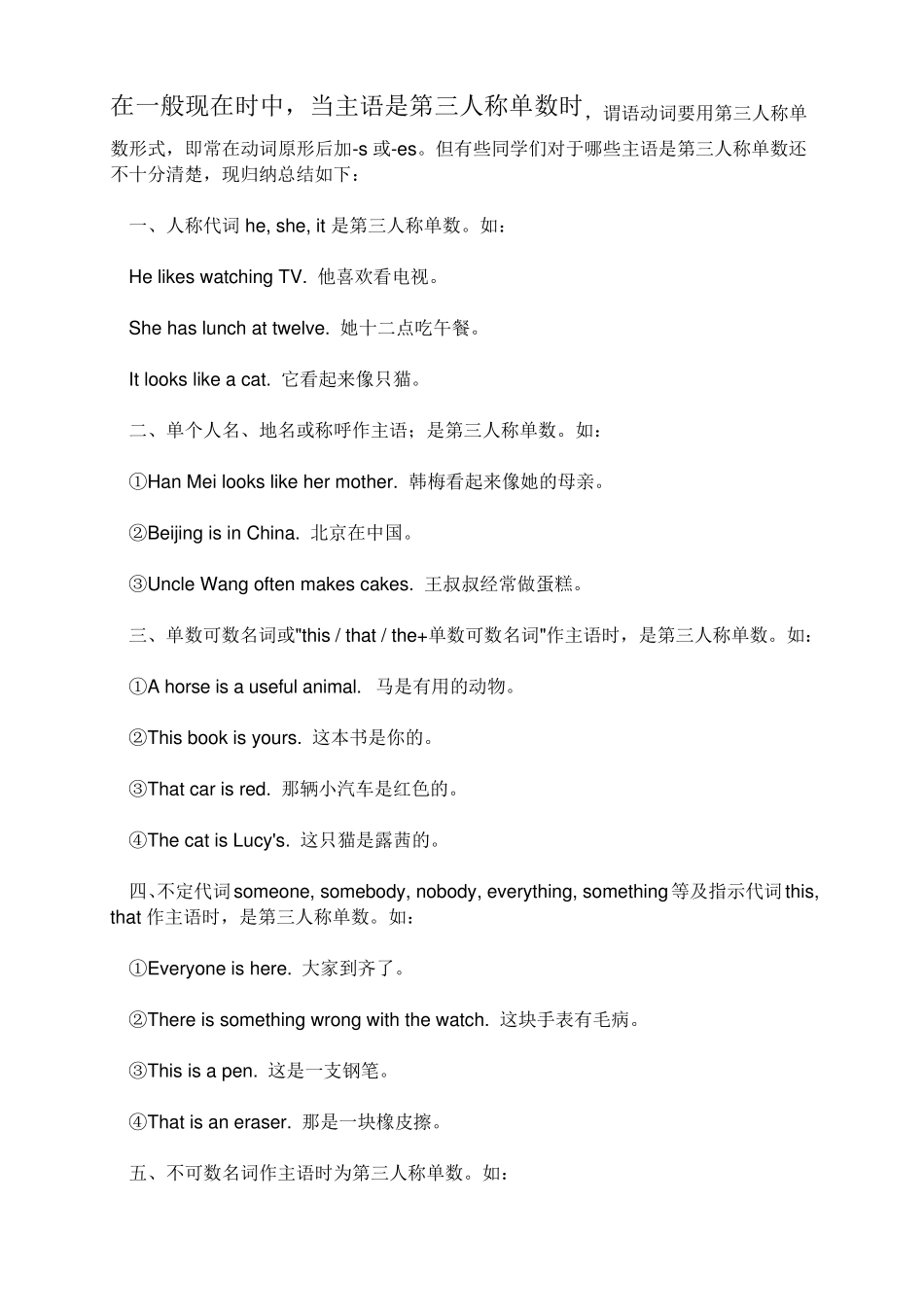 第三人称单数和英语名词复数练习题_第1页