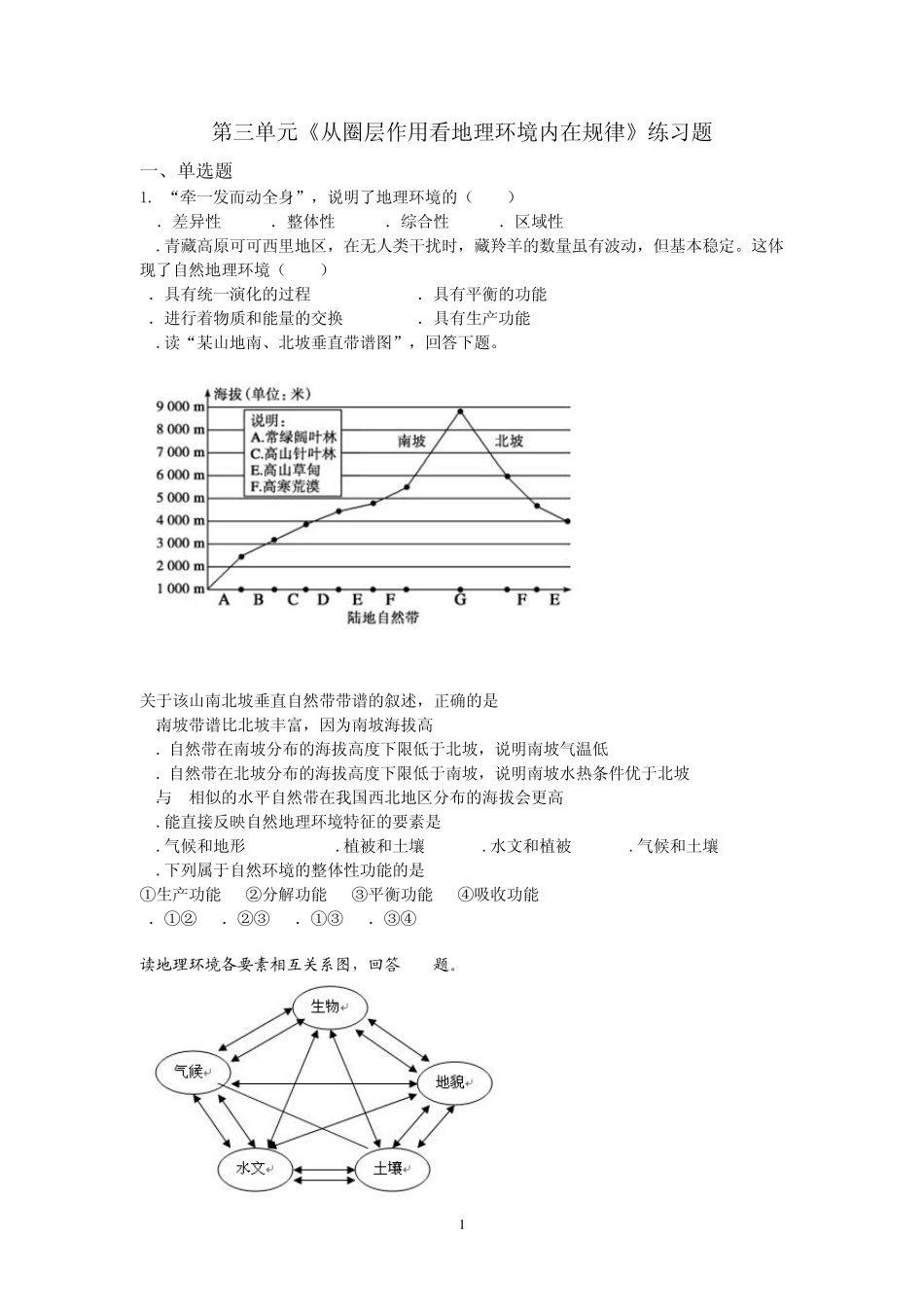 第三单元《从圈层作用看地理环境内在规律》练习题_第1页