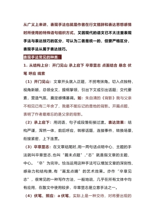初中语文表现手法知识点总结（附例句+易错点区别技巧）