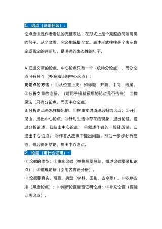 初中语文议论文阅读常考知识点+答题模板