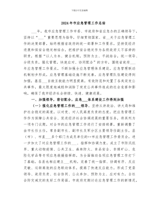 2024年市应急管理工作总结