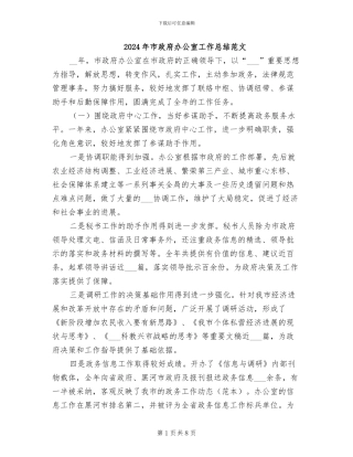 2024年市政府办公室工作总结范文