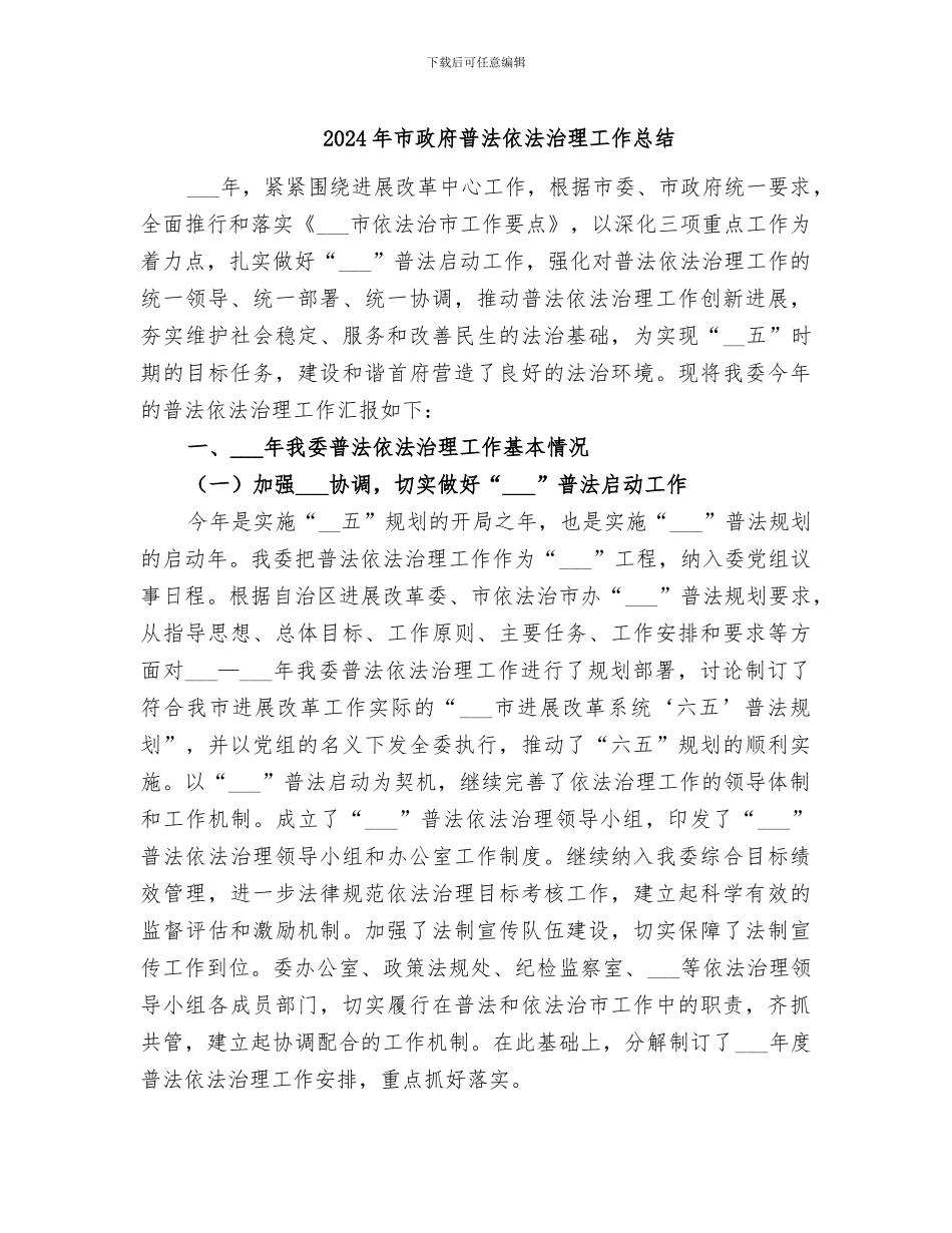 2024年市政府普法依法治理工作总结_第1页