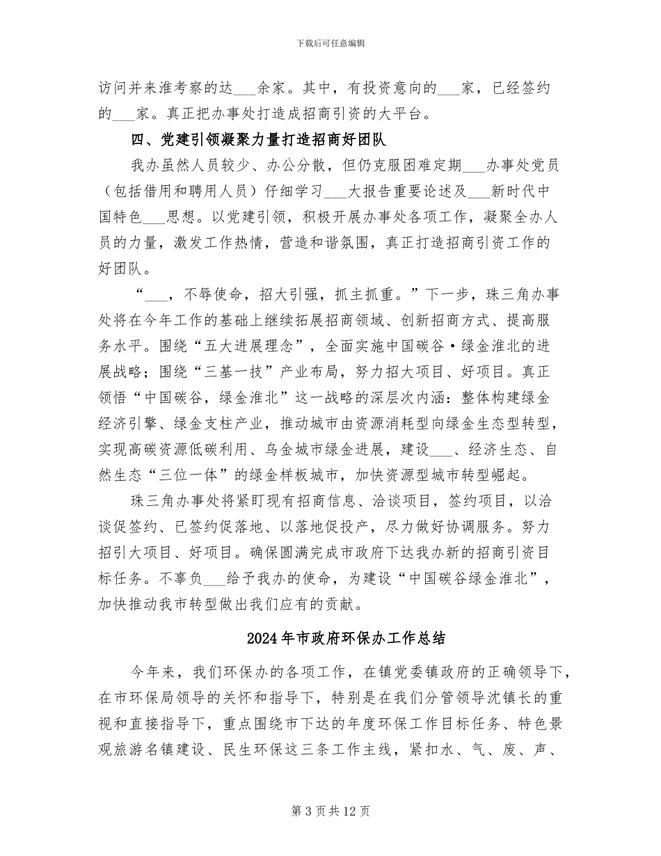 2024年市政府派驻办事处招商引资工作总结_第3页