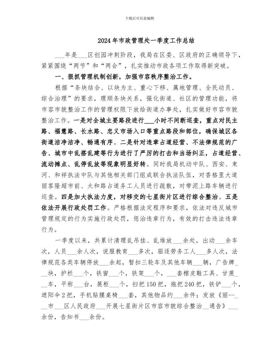 2024年市政管理处一季度工作总结_第1页