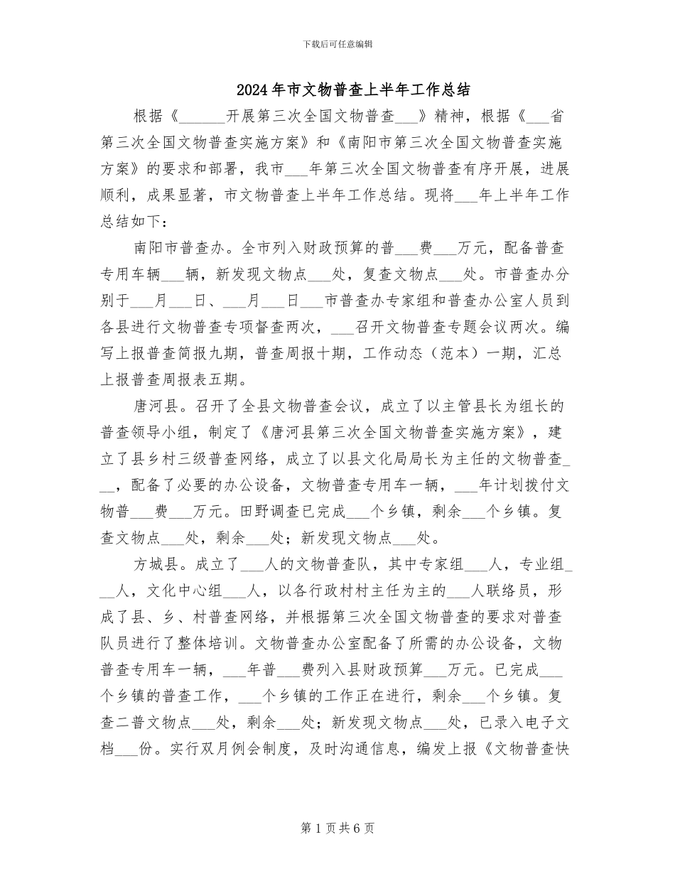 2024年市文物普查上半年工作总结_第1页